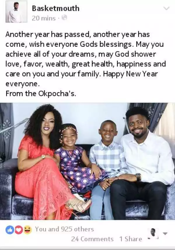 Basketmouth Shares Adorable Family Picture On Newyear Day